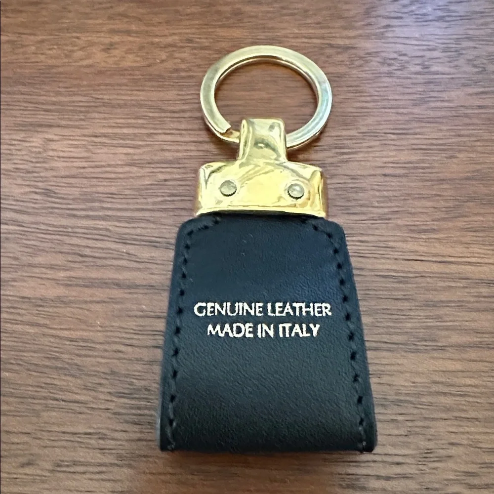 🔑 NEW Firenze Black and Gold Keychain leather Florence Italy Italian leather